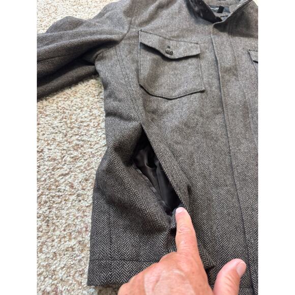 BANANA REPUBLIC Wool Tweed Men's Jacket/blazer/coat, size LG, gray/brown Shacket - Picture 11 of 13